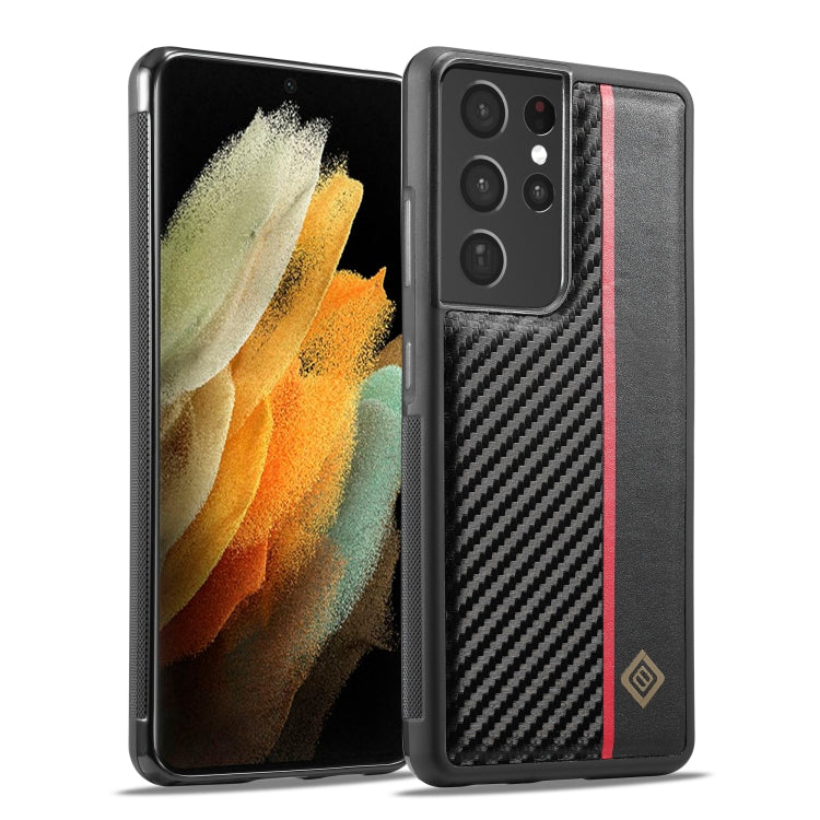 LC.IMEEKE 3 in 1 Carbon Fiber Texture Shockproof Black Phone Case - For Samsung Galaxy S21 Ultra - Mos Accessories